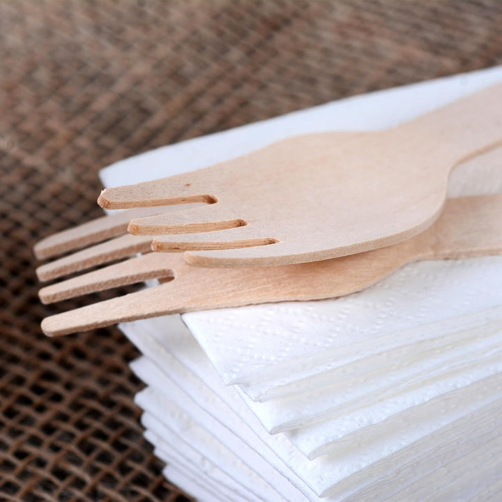 GRÄWE Holzgabel mit Serviette, 100 Sets, Nachhaltiges Besteckset aus Holz, Biologisch Abbaubar 100 S