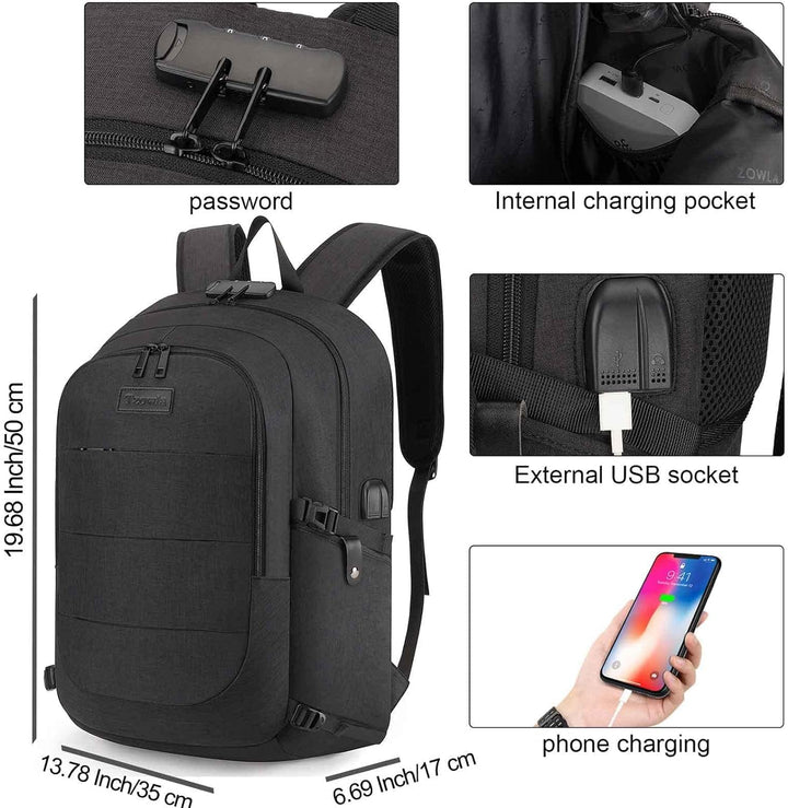 Tzowla Anti Diebstahl Laptop Rucksack für Herren,Rucksack Wasserdicht mit USB-Ladeanschluss und Schl