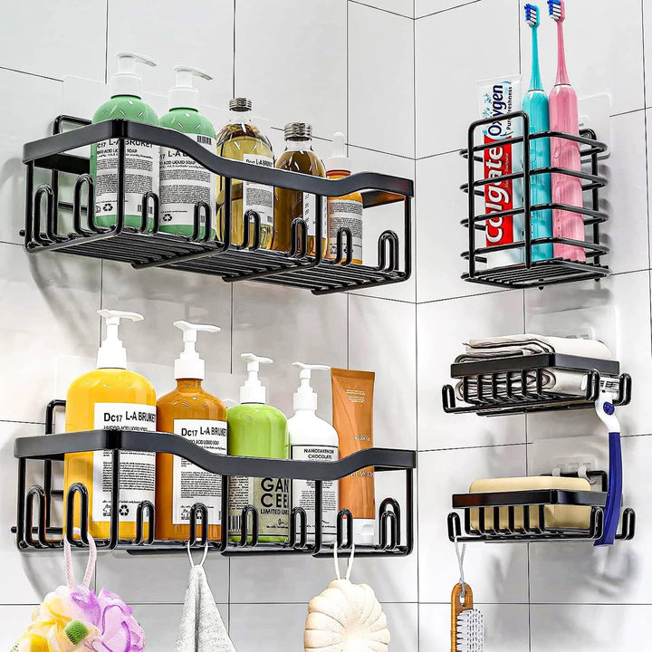 Duschablage Ohne Bohren, 5 Stück Badezimmer Organizer, Rostfreier Duschregal Ohne Bohren, Grosser Ka