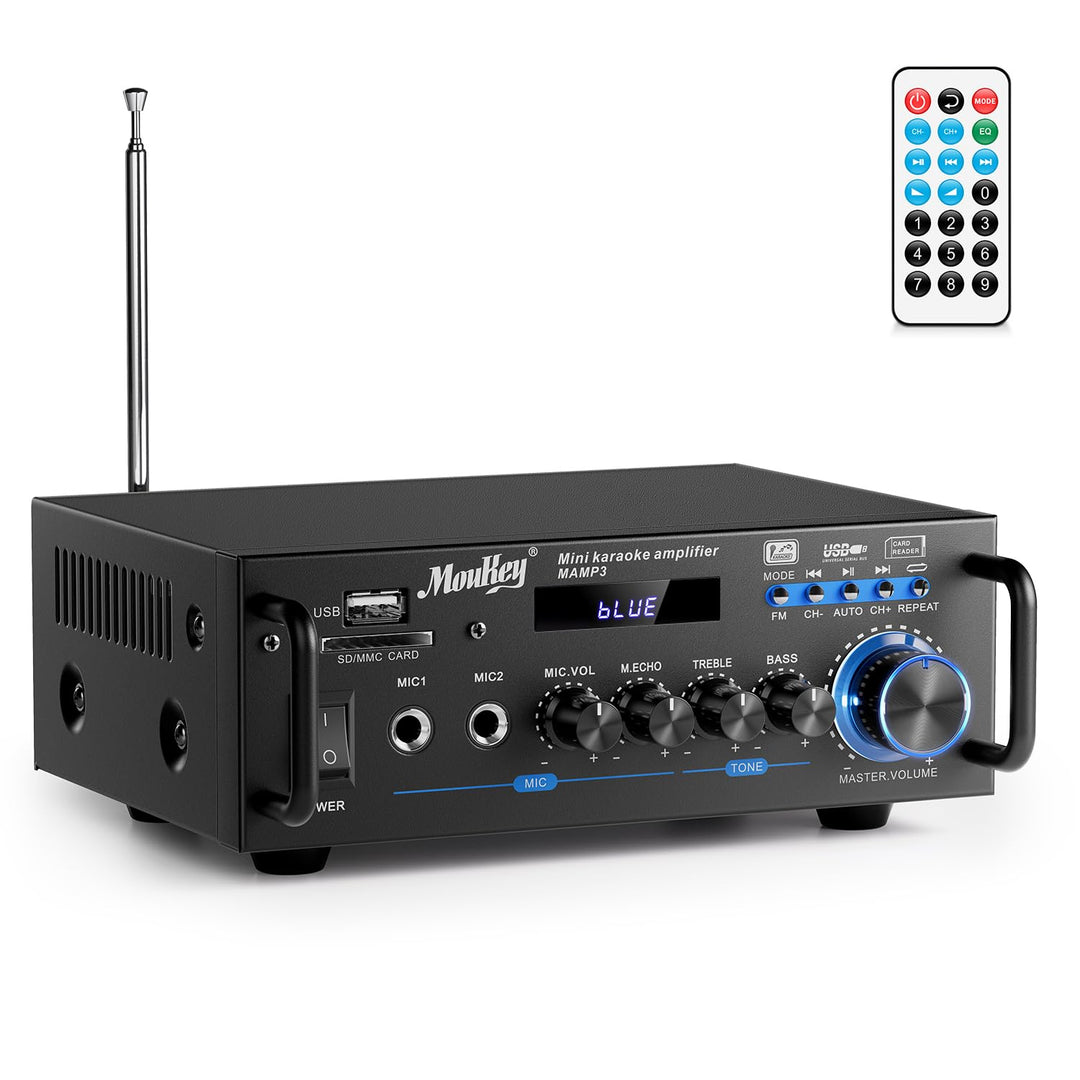 Moukey 2.0 Kanal Stereo Bluetooth Karaoke Verstärker, 100W Stereo Audio Verstärker Empfänger, Verstä