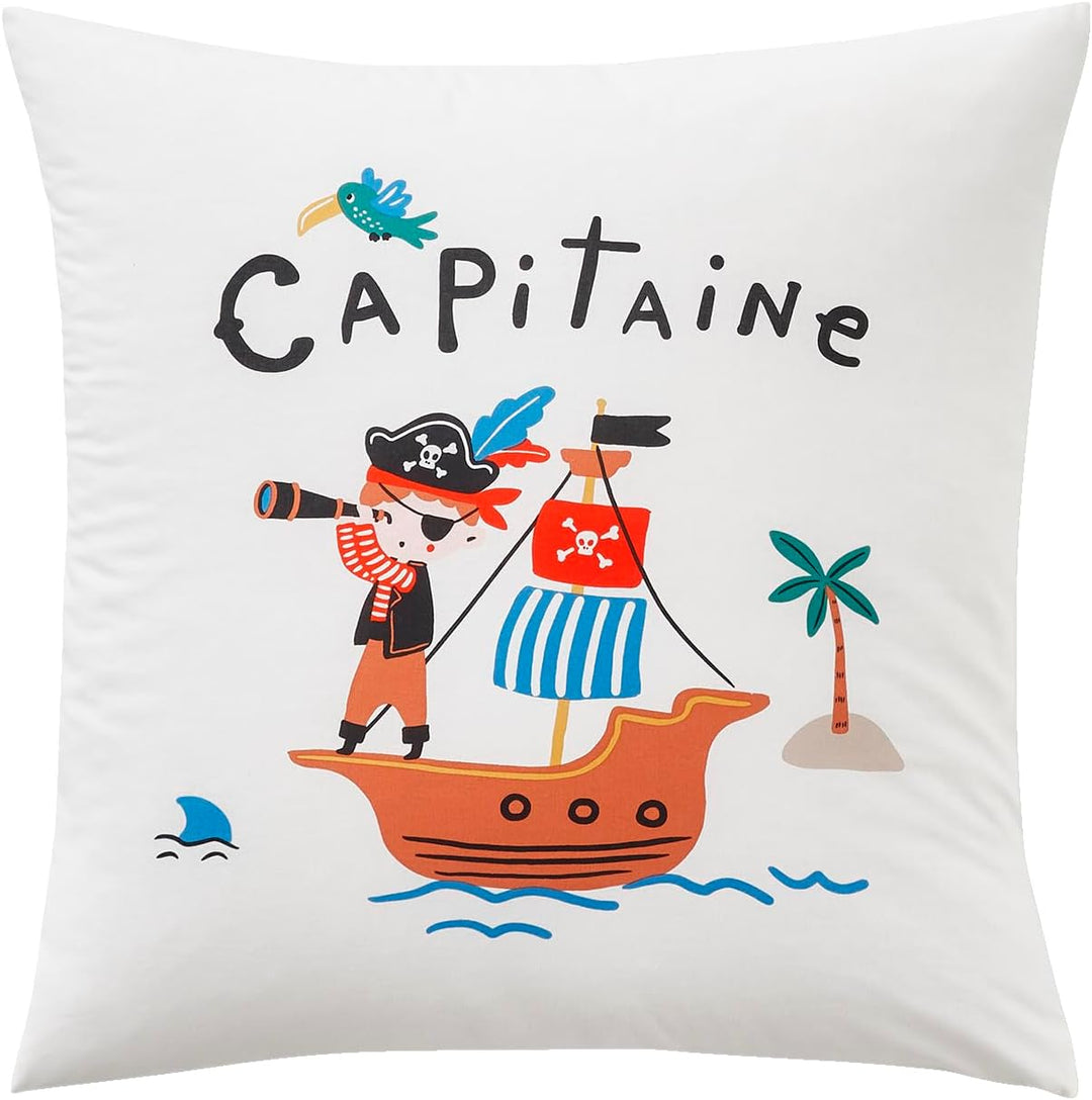 Vertbaudet Kinder Bettwäsche-Set „Piraten Kapitän“ wollweiss/blau Bedruckt 140X150 - Kissen 63X63 14