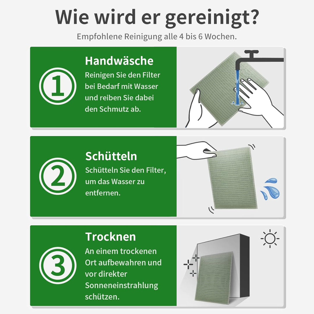 Original Life Waschbar Ersatzfilter für Luftreiniger Rowenta PU4010, PU4020, PU4015, PU4025, kompati