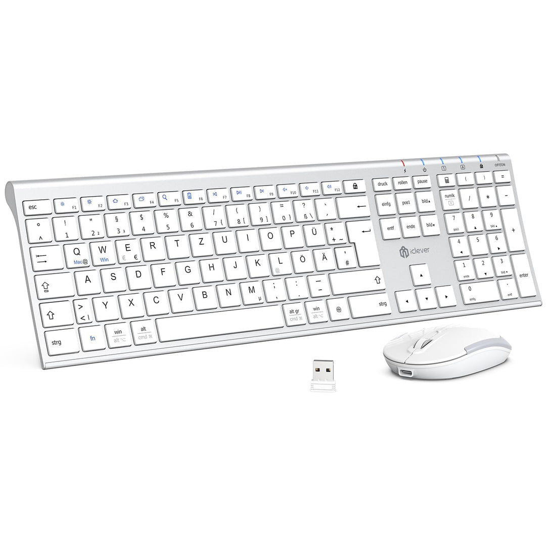 iClever kabellose Tastatur und Maus Set, 2.4G kabellose Tastatur und Maus, USB-C wiederaufladbar, Or