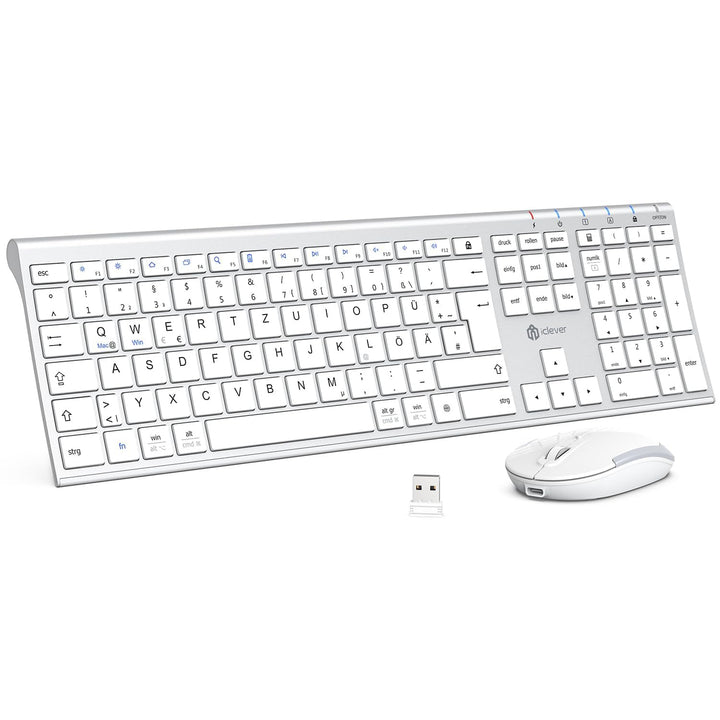 iClever kabellose Tastatur und Maus Set, 2.4G kabellose Tastatur und Maus, USB-C wiederaufladbar, Or