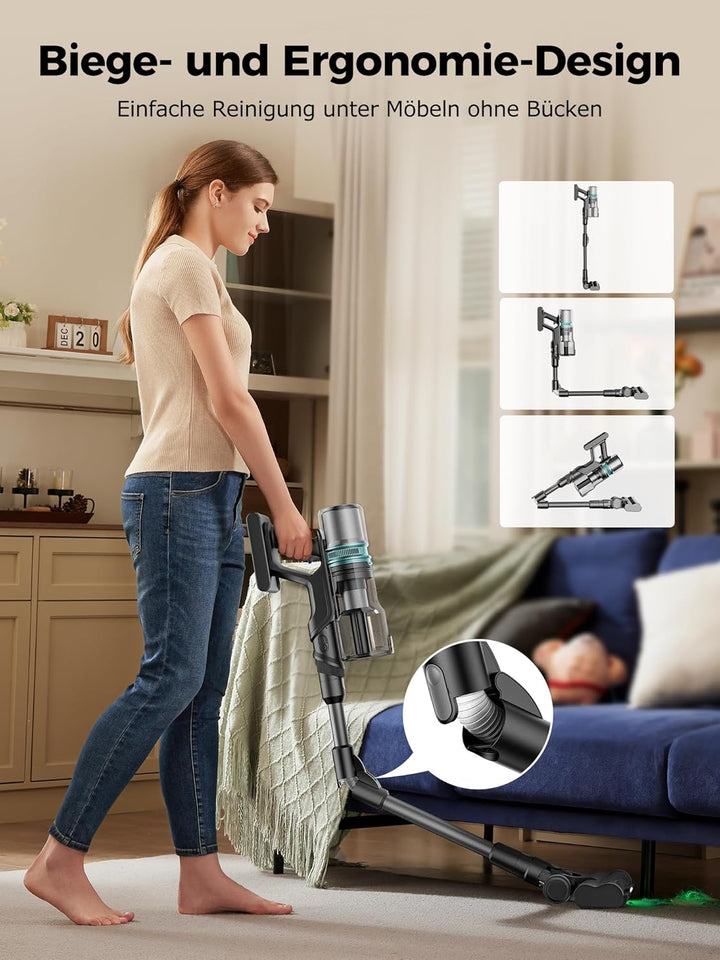 Proscenic P16 Akku Staubsauger Kabellos, 550W 50000pa 65Min mit Flexibles Biegegelenk, GreenEye-Tech