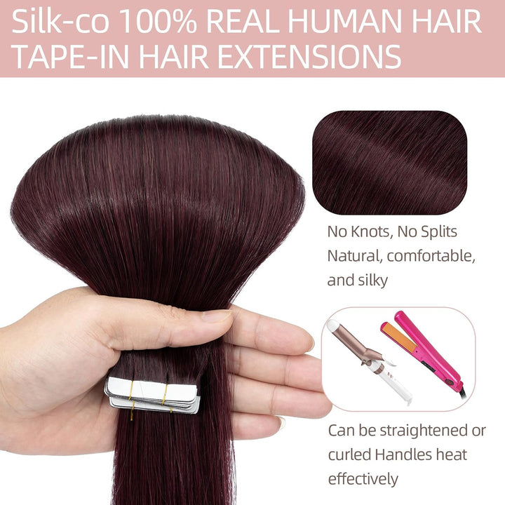 Silk-co Tape Extensions Echthaar 10 Stück 20g, Remy Tape in Extensions Haarverlängerung, Skin Weft E