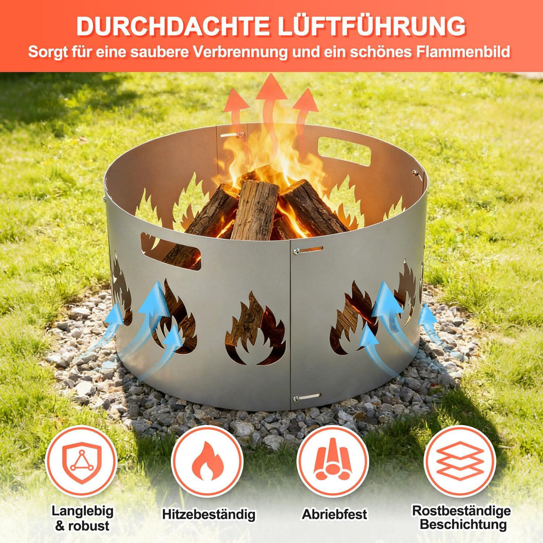 Funkenschutz Feuerschale Verstellbarer Ø 55–60 cm,Funkengitter mit Griff,1,2mm Starkes Stahlblech,4-