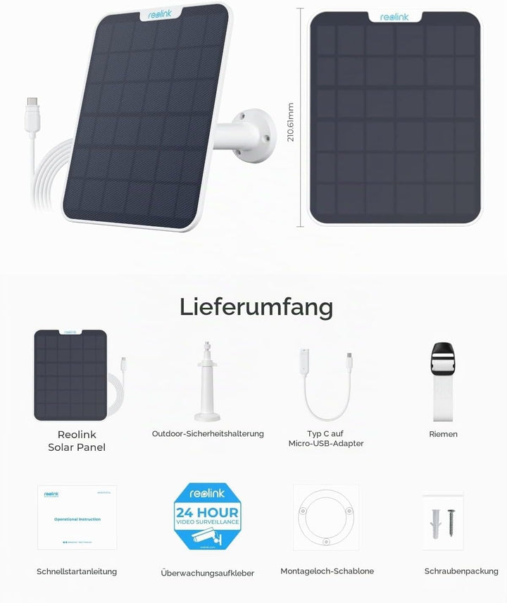 [2023 Update-Version] Reolink 6W Solarpanel für Akku Überwachungskamera Aussen, USB Schnittstelle, S