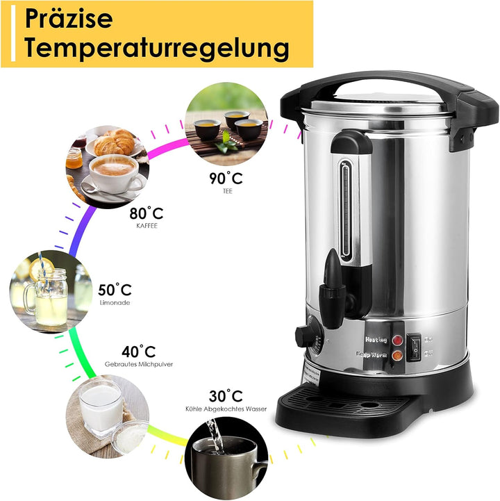 Cecaylie 8,8L Glühweinkocher, Glühweinkessel Heisswasserspender aus Edelstahl, mit Auffangschale Zap