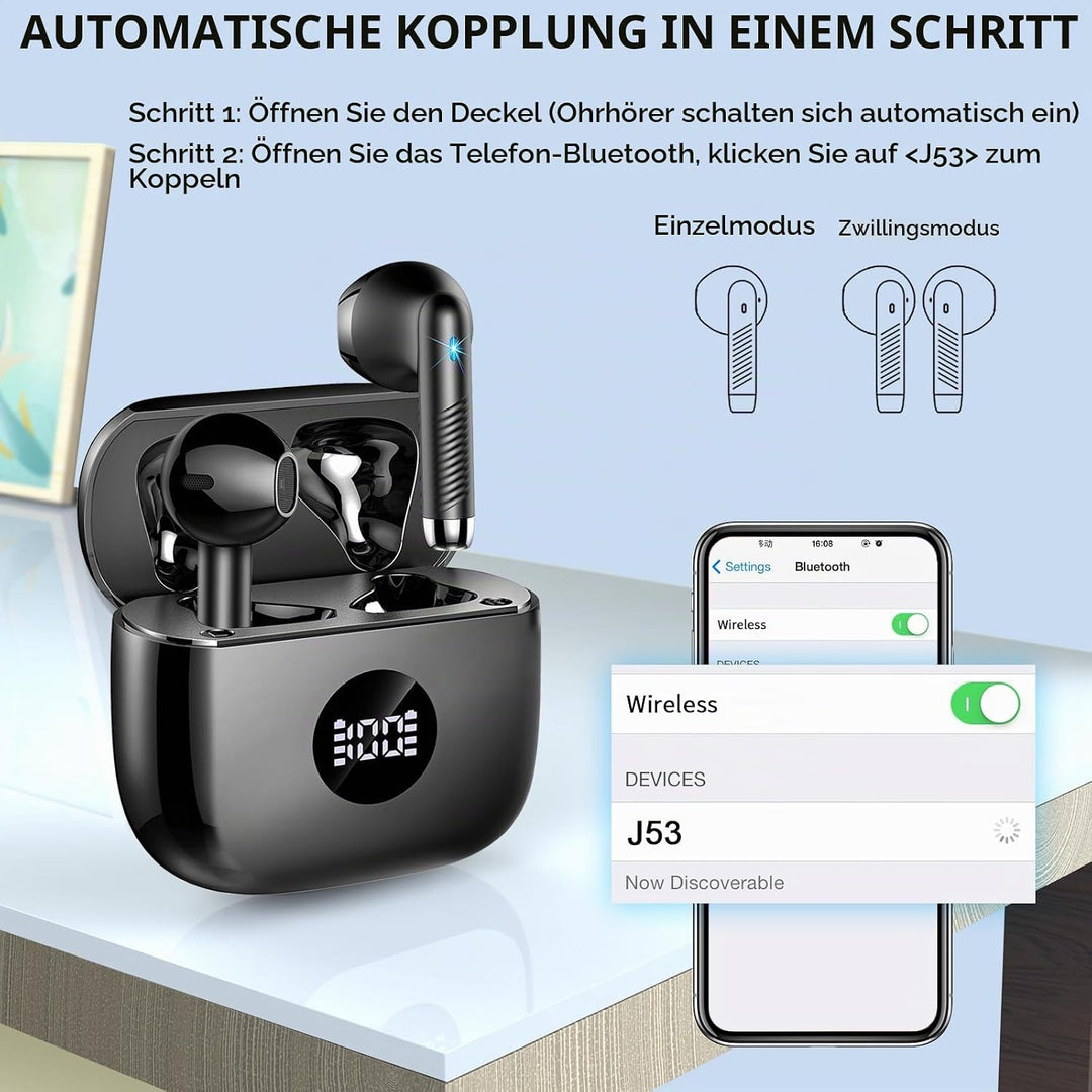 Kopfhörer Kabellos Bluetooth 5.4, Bluetooth Kopfhörer HiFi Stereo mit 4 ENC Noise Cancelling Mic, 40