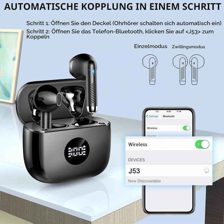 Kopfhörer Kabellos Bluetooth 5.4, Bluetooth Kopfhörer HiFi Stereo mit 4 ENC Noise Cancelling Mic, 40