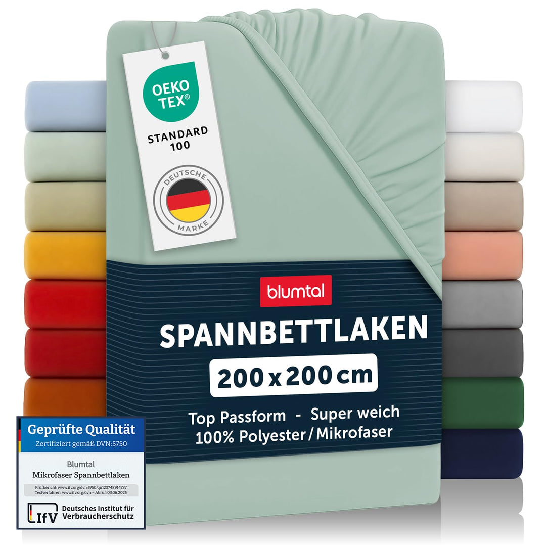 Blumtal® 2er Set Spannbettlaken 200x200x30cm aus Microfaser -zertifiziertes Bettlaken Spannbettlaken