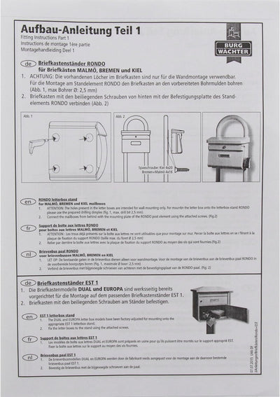 Burg Wächter Briefkasten-Ständer, Aluminium, Europa EST 1 W, Weiss Weiss Briefkasten-Ständer, Weiss