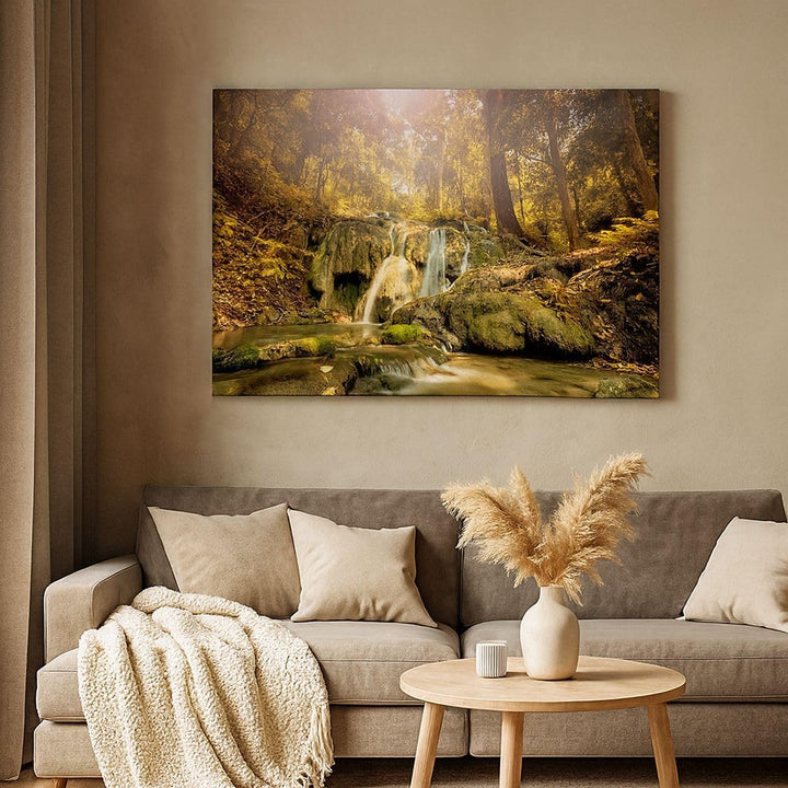 Bilder auf Leinwand 100x70cm Leinwandbild Wald Wasserfall Natur Umwelt Gross Wanddeko Bild Schlafzim