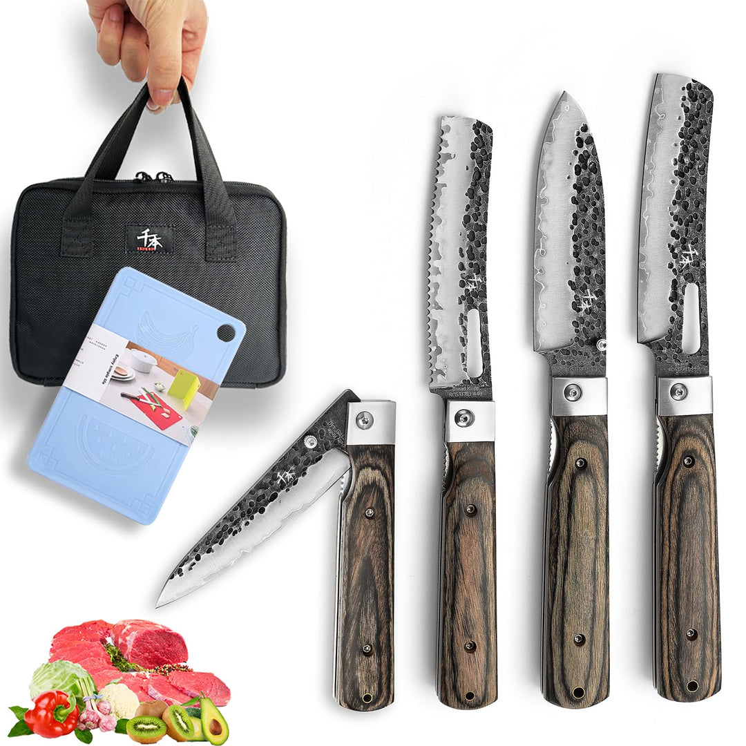 SENBON 440 Geschmiedetes Edelstahl Tragbares Küchenmesser Faltbares Kochmesser Obst Messer 4-Pack fa