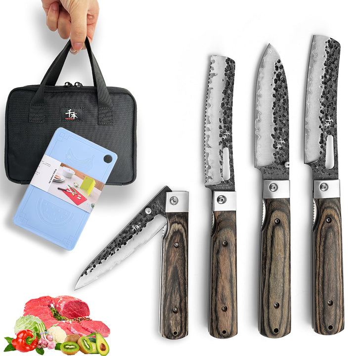 SENBON 440 Geschmiedetes Edelstahl Tragbares Küchenmesser Faltbares Kochmesser Obst Messer 4-Pack fa