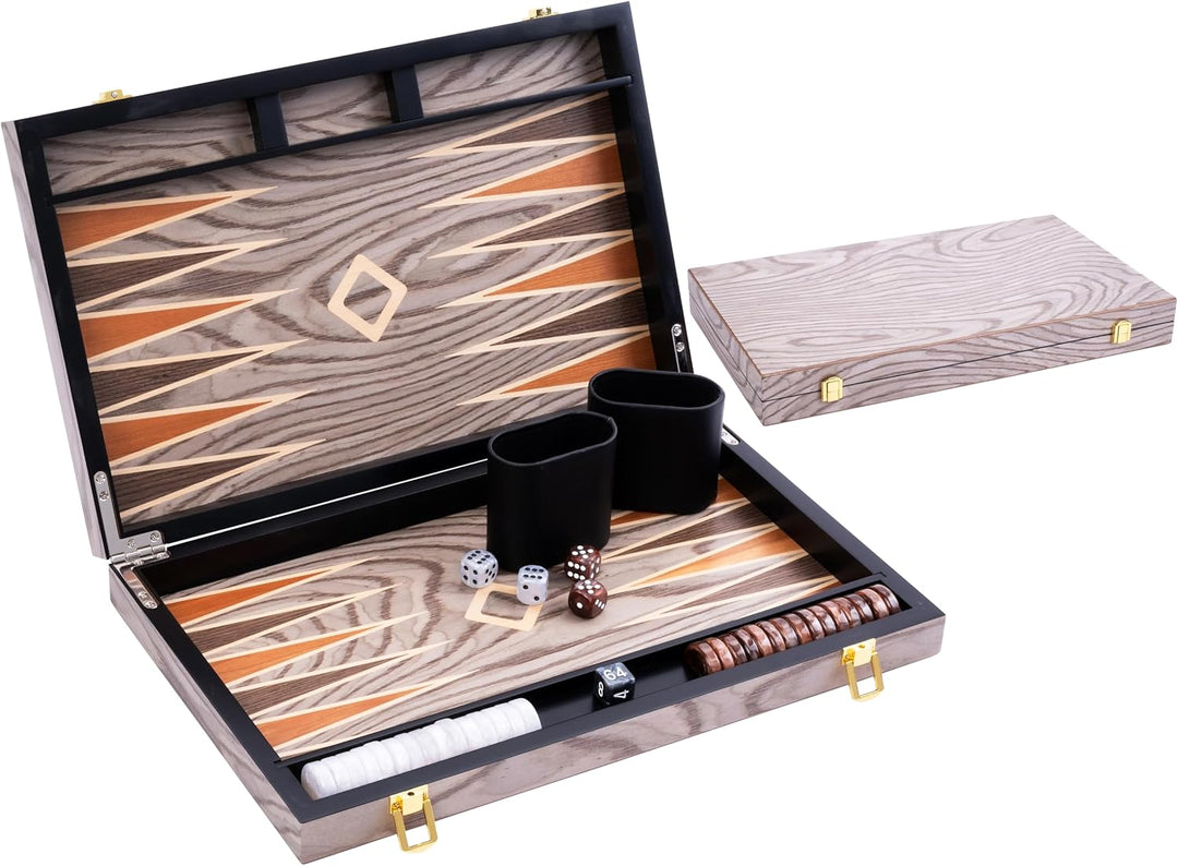 Engelhart- 250542 - Luxus-Backgammon 15 Zoll – Ebenholzfurnier lackiert – grau 15 Zoll Ebenholzgrau,