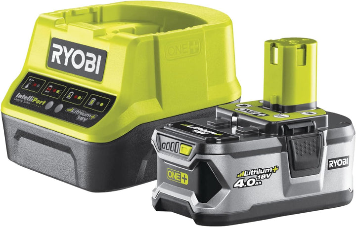 Ryobi 18 V Akku Starterset 4,0 Ah, Lithium+ Akku u. Schnellladegerät, mit Ladestandsanzeige, hohe Le