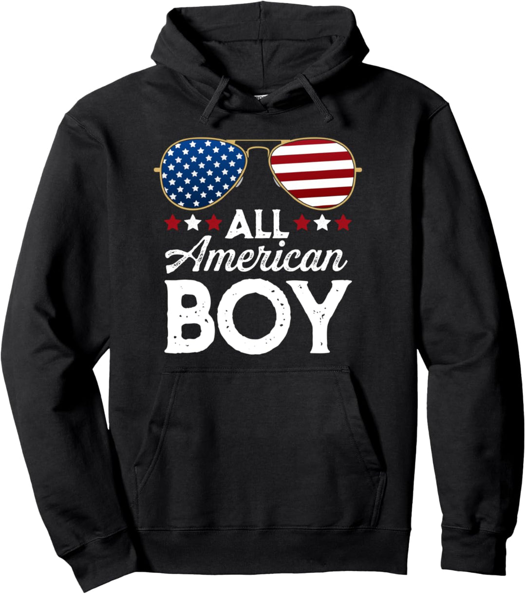 All American Boy 4th of July Patriotic Sunglasses Kids Funny Pullover Hoodie