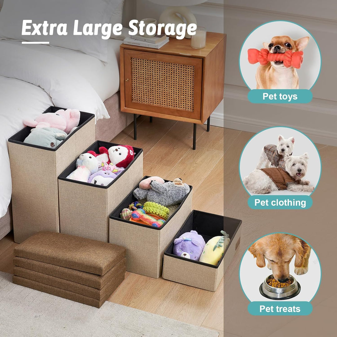 COZY KISS Hundetreppe für Kleine Hunde mit Stauraum, Breite Haustiertreppe Faltbare für Bett und Cou
