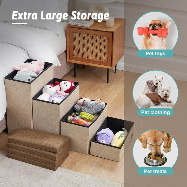 COZY KISS Hundetreppe für Kleine Hunde mit Stauraum, Breite Haustiertreppe Faltbare für Bett und Cou
