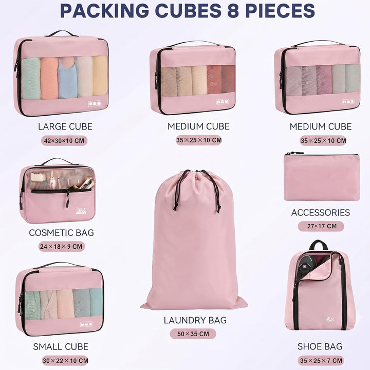 MURISE Koffer Organizer 8 Stück, Packing Cubes für Urlaub und Reisen, Packwürfel Packtaschen für Kof