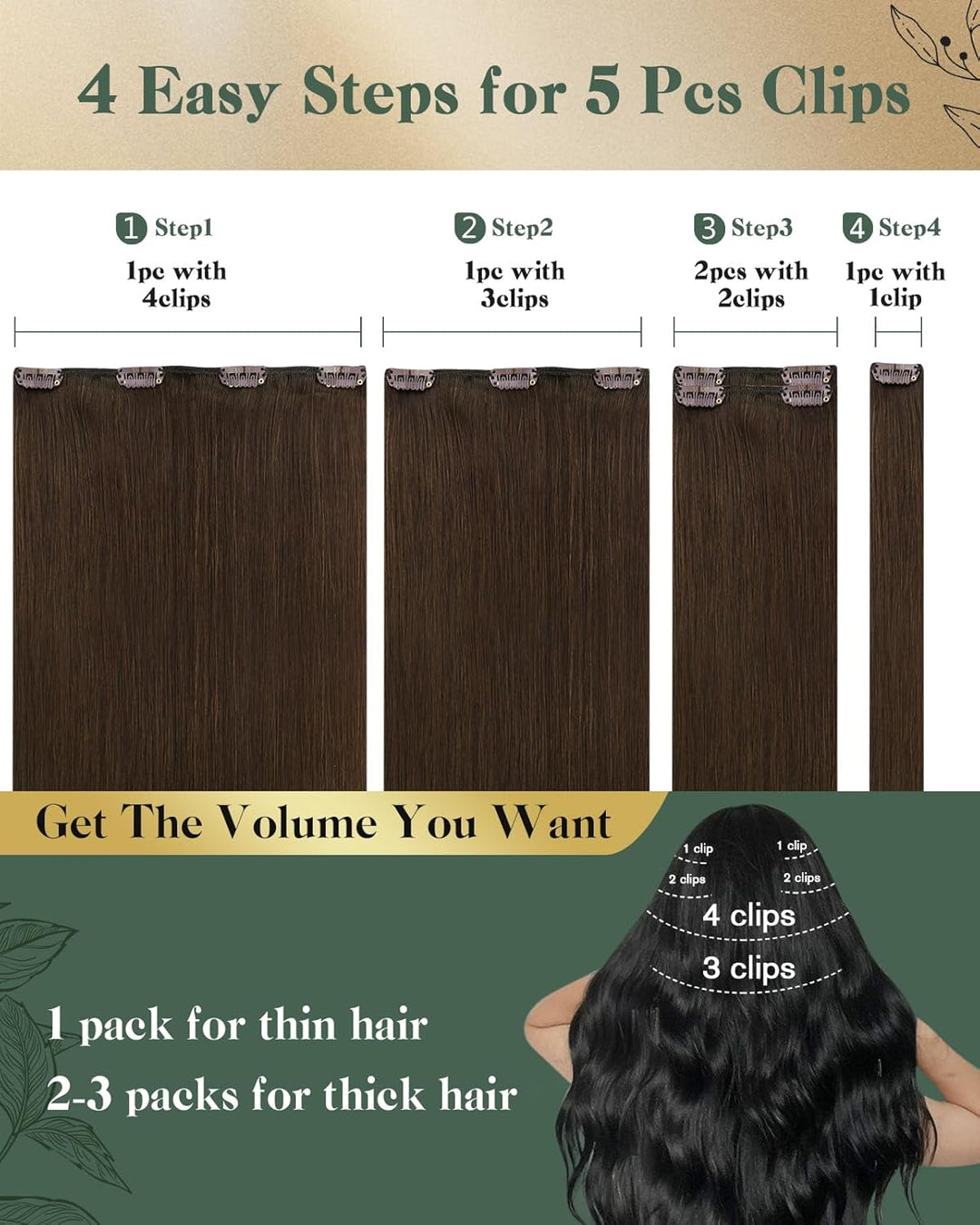 Ugeat Echthaar Clip in Extensions Schokobraun Clip Extensions Echthaar 30cm Clip in Extensions Braun