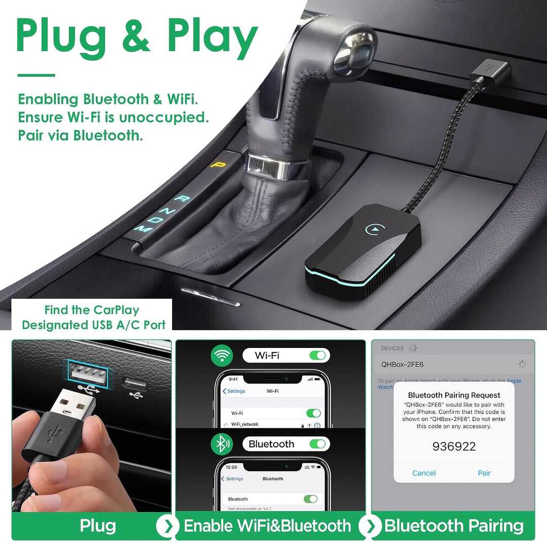 Wireless CarPlay Adapter, 2025 Upgraded Dual-Band (2.4GHz/5GHz) WiFi, Converts Wired to Wireless, Mo