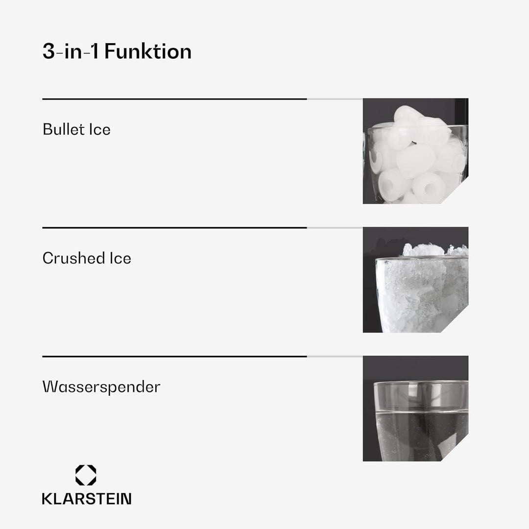 Klarstein ArcticBlend 3in1 Eiswürfelmaschine – 20 kg/24 h, Kugeleis & Crushed Ice, Wasserspender, 6-