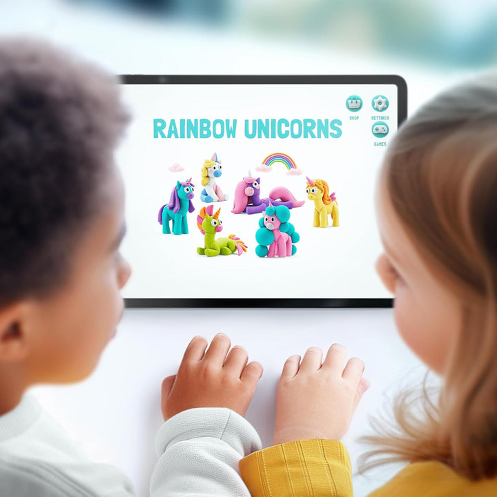 HEY CLAY Die Regenbogen-Einhörner - 15 Dosen lufttrocknende Knete für Kinder ab 3 Jahren - Kreatives