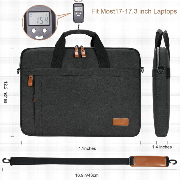 ESTARER Laptoptasche 15,6-17,3 Zoll, wasserabweisende Canvas-Computertasche für Herren, Dunkelgrau,