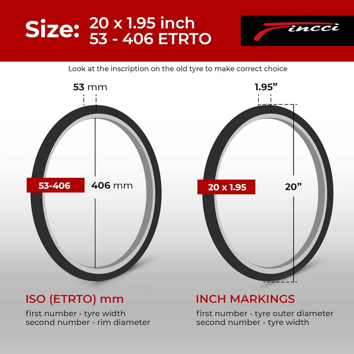 Fincci Fahrradreifen 20 Zoll 20x1.95 53-406 Reifen Fahrradmantel für BMX MTB oder Kinder Fahrrad (2e
