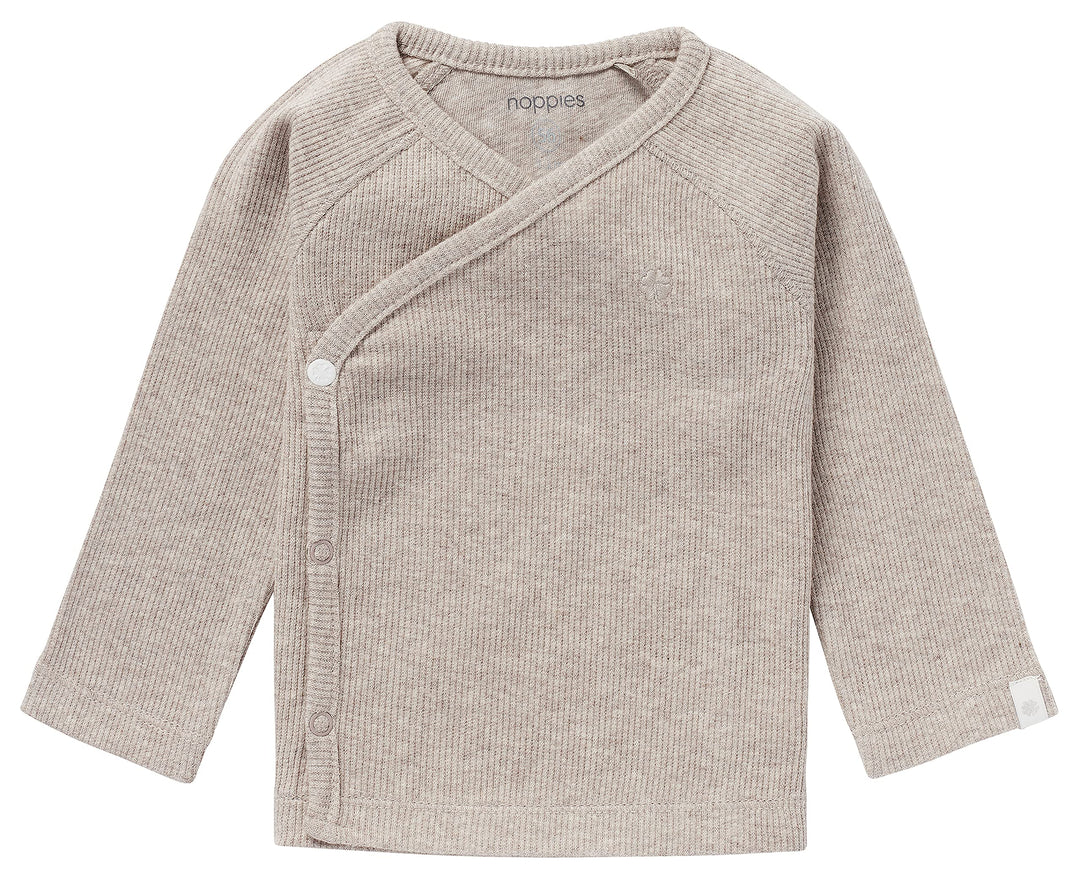 Noppies Unisex Baby U Tee Overlap Ls Rib Nanyuki T-Shirt 44 Taupe Melange - P757, 44 Taupe Melange -