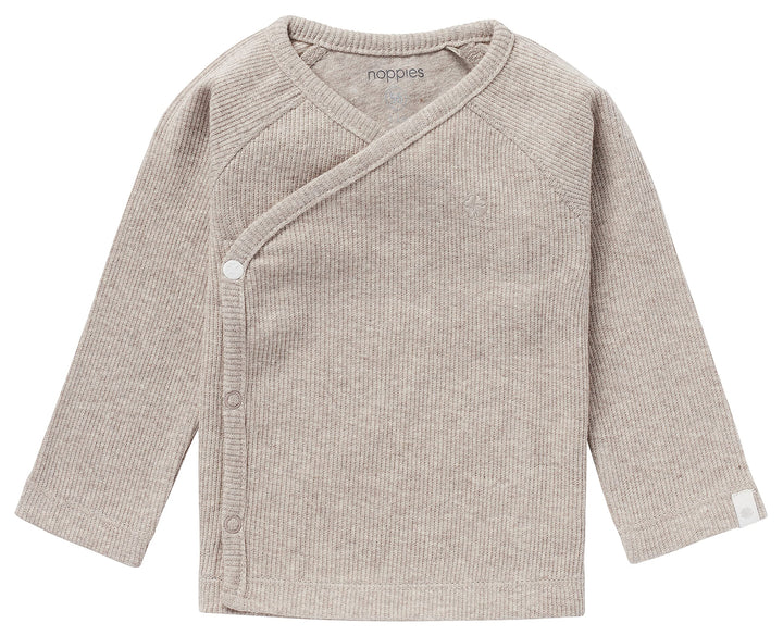Noppies Unisex Baby U Tee Overlap Ls Rib Nanyuki T-Shirt 44 Taupe Melange - P757, 44 Taupe Melange -
