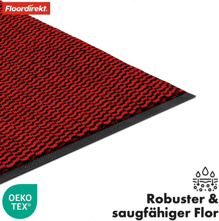 Floordirekt Premium Fussmatte für Eingangsbereich, 80x120cm Rot, Schmutzfangmatte für Innen und Auss