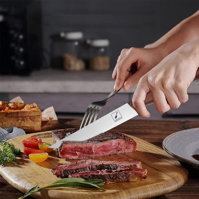 imarku Steakmesser 6-teilig Set aus deutsche Edelstahl mit Pakka-Holzgriff, scharfe gezahnte Pizzame