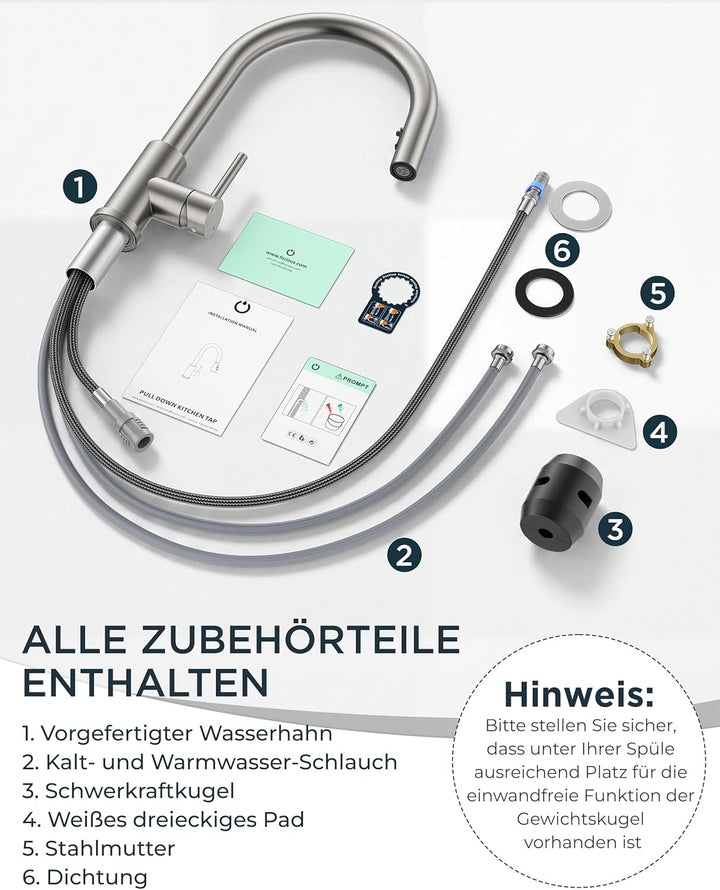 FORIOUS Wasserhahn Küche, Mischbatterie Küche mit Ausziehbar, Hochgebogene Küchenarmatur mit 2 Sprüh