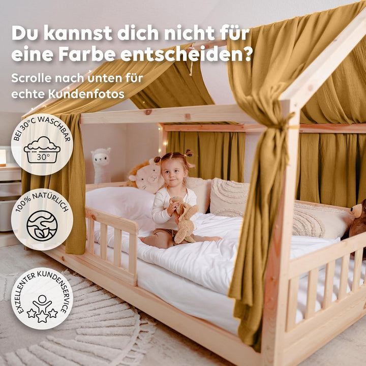 lilimaus Hausbett Himmel [Gelb] - Betthimmel Hausbett aus 100% Baumwolle Musselin Handmade - Stoffhi