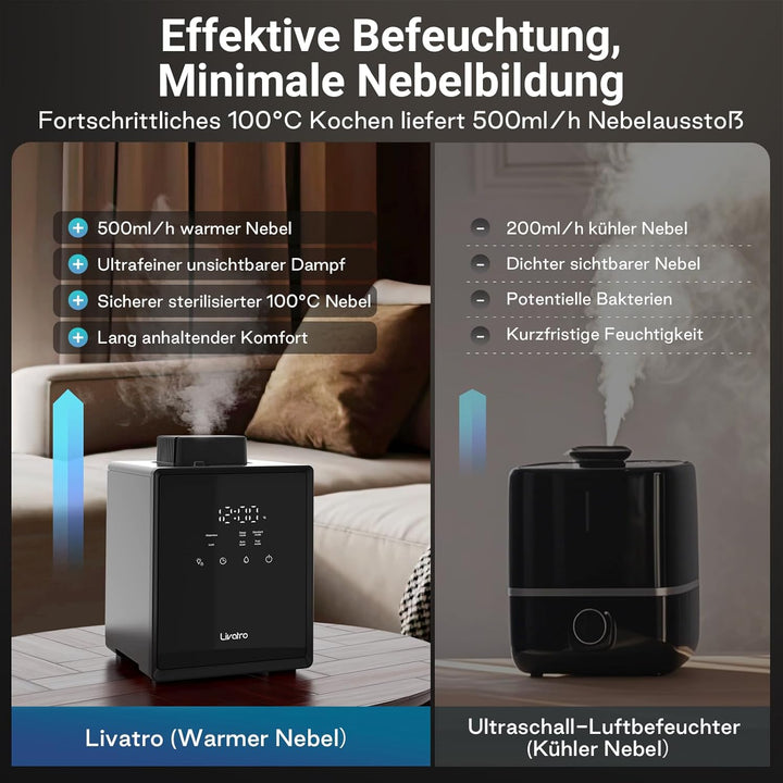 Luftbefeuchter Schlafzimmer Top-Fill, 3L Edelstahl Warmnebel Luftbefeuchter, Reduziert 99,97% der Ba