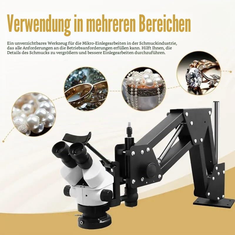 Professionelles Schmuckmikroskop mit Federarm und Universalhalterung, 7–45X kontinuierlicher Zoom, g