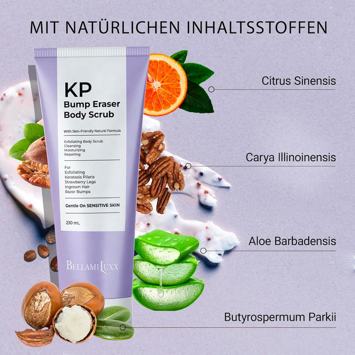 BellamiLuxx KP Bump Eraser Body Scrub: Peeling für Keratosis Pilaris & Erdbeerhaut, Glättet raue, tr