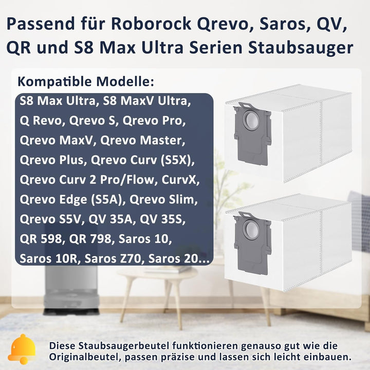 12 Stück Staubbeutel für Roborock Qrevo/Qrevo S/Qrevo Pro/Qrevo Master/Qrevo Edge/Qrevo Curv/Qrevo S