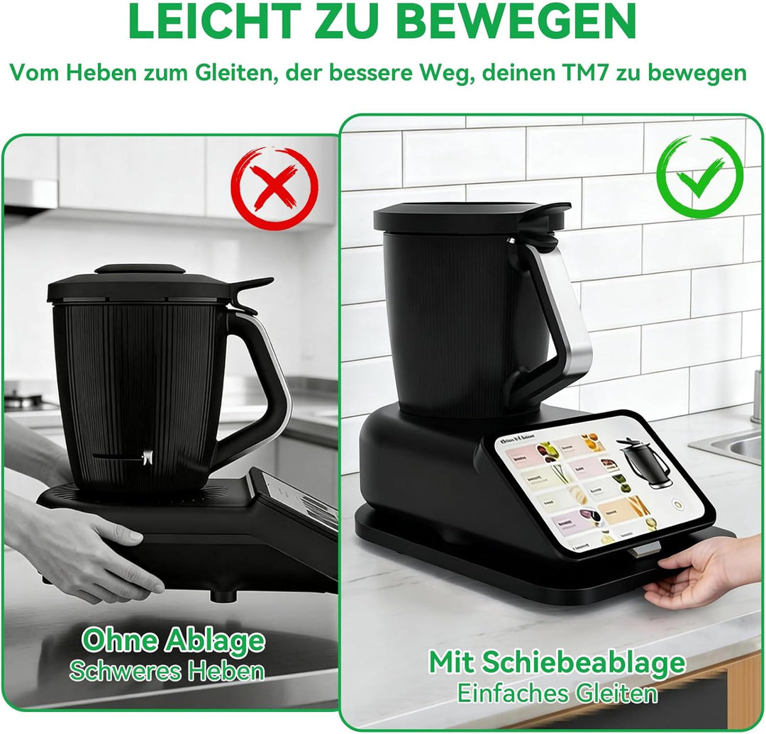 Gleitbrett für Thermomix TM7, Brett für Thermomix mit Rollen & Gummifüssen, Thermomix TM7 Rollbrett