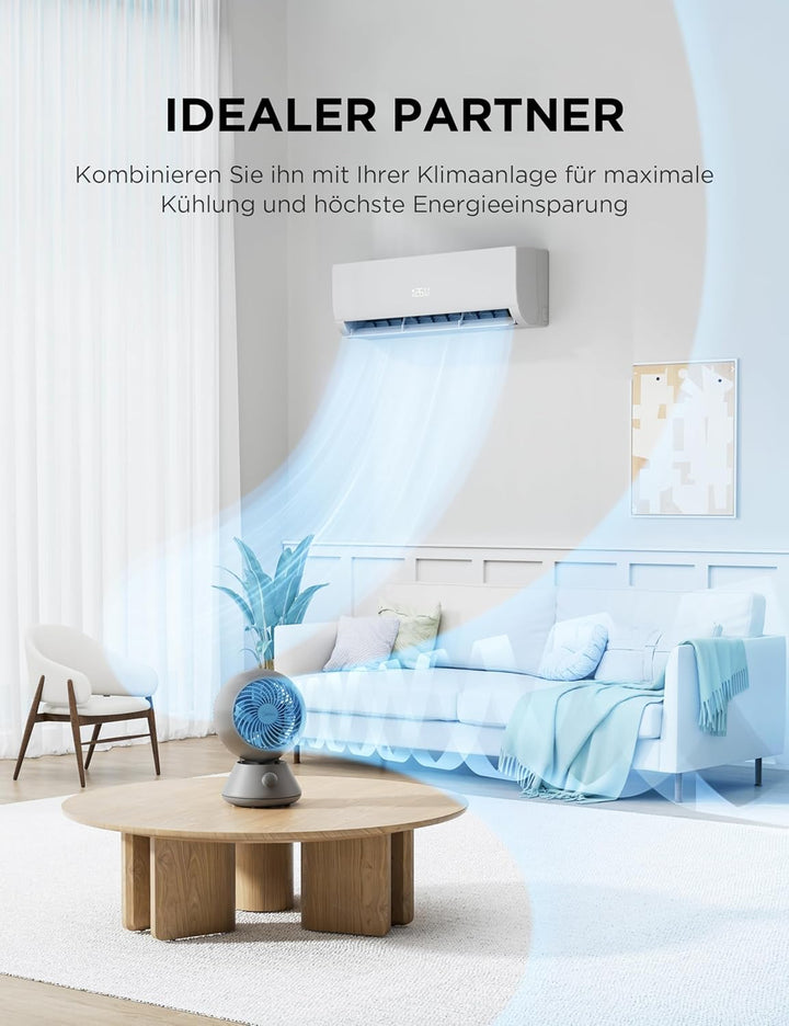 Midea MDF24JG Luftumwälzer Tischventilator-Aerodynamisches Turbosystem, 90°horizontaler Auto-Schwenk