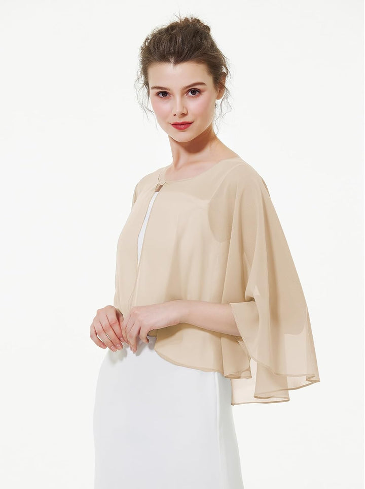 BEAUTELICATE Chiffon Stola Damen Festlich Chiffon Schal Cape Schultertuch mit Satinbesatz Ärmellos B