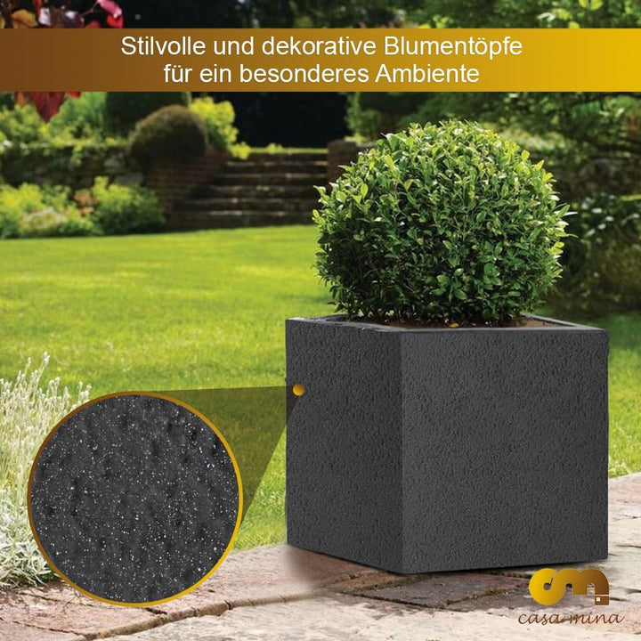Casa Mina Blumenkasten quadratisch | Pflanzkübel grau | Blumentopf hoch 37cm | inkl. Wasserabfluss |