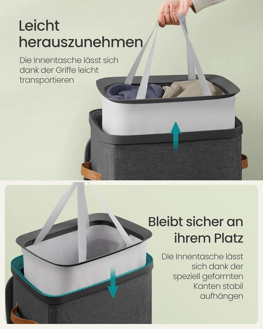 SONGMICS Wäschekorb, 100 L Wäschesammler, Wäschetonne, leichter Aufbau, mit Deckel und Griffen, hera