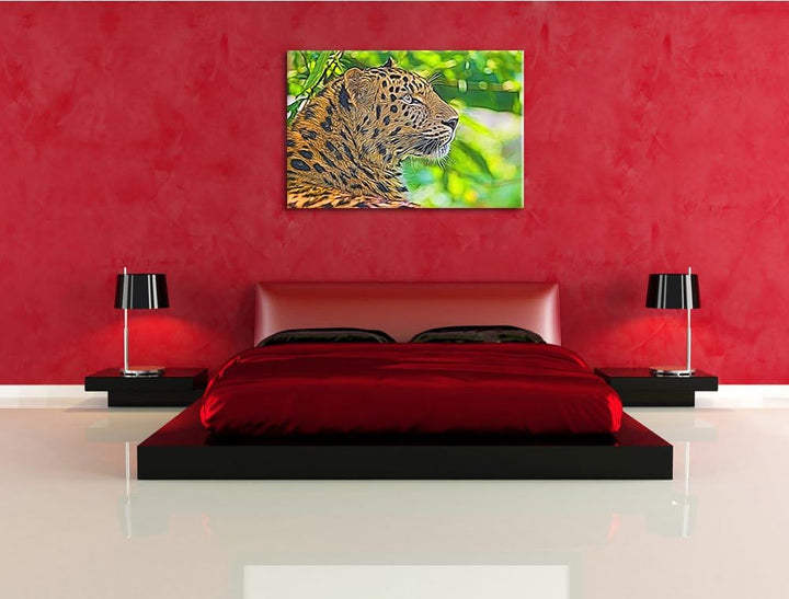 prächtiger Leopard im Schatten Deluxe Format: 100x70 cm auf Leinwand, XXL riesige Bilder fertig gera
