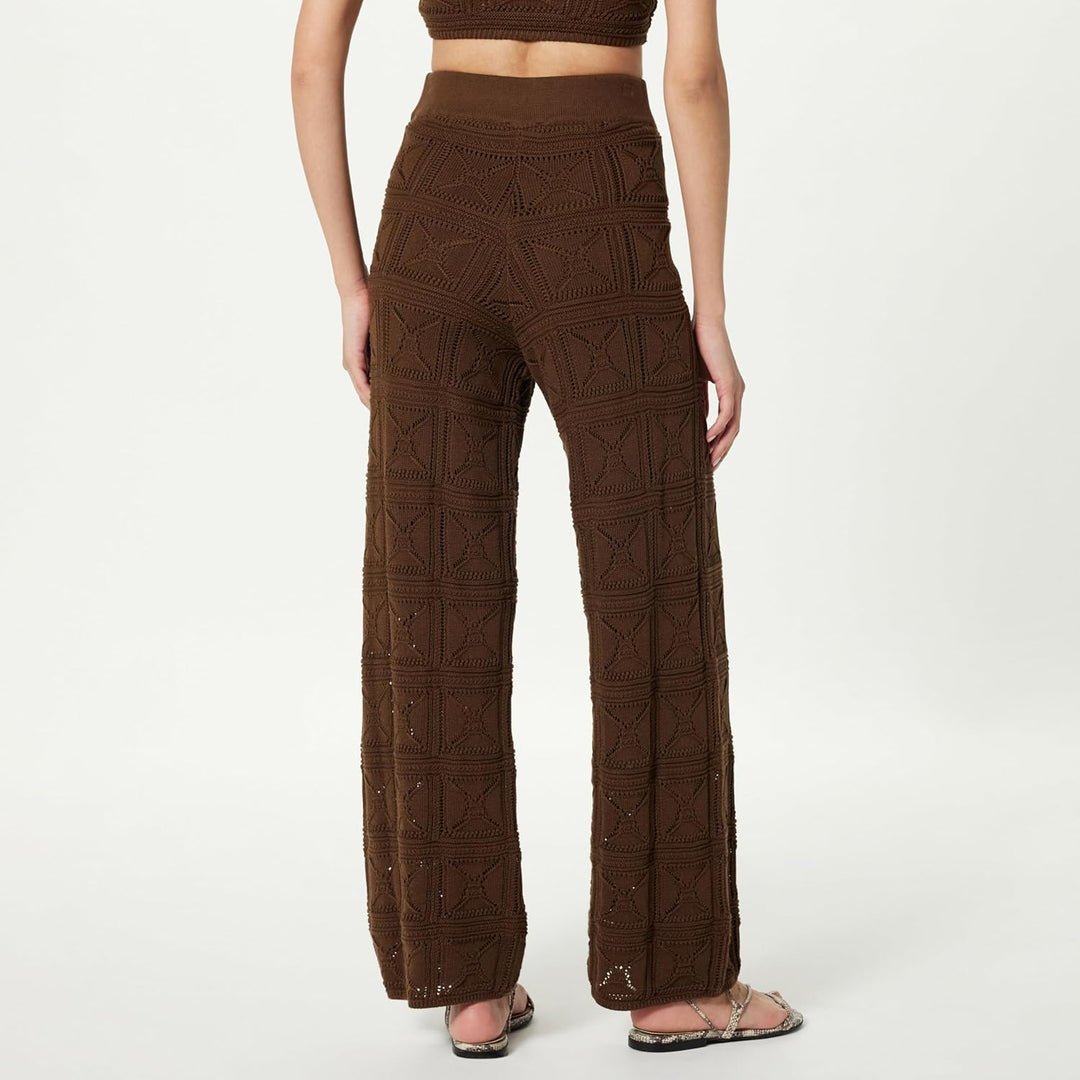 The Drop Damen Hose Diza Pull On Flare Leg Crochet Pant XS Kaffeebohnen, XS Kaffeebohnen