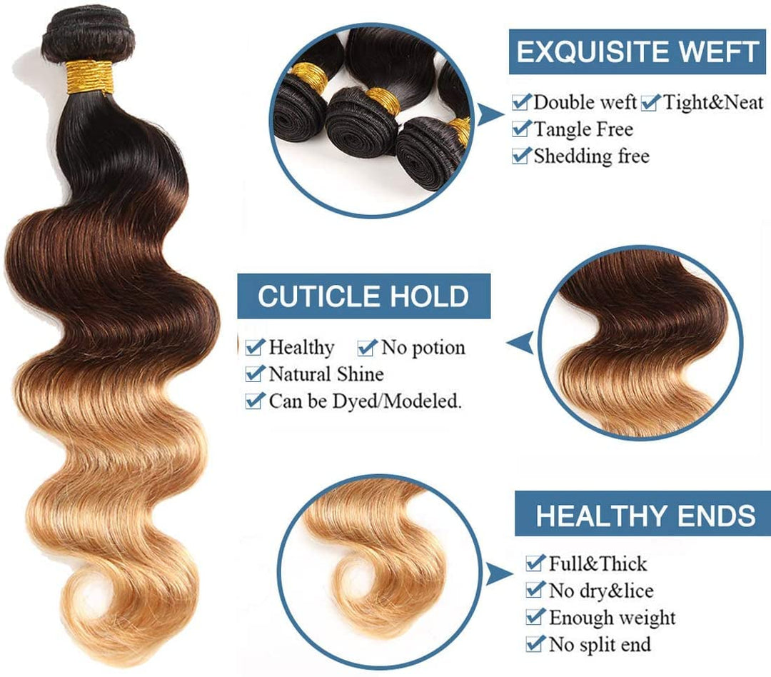 Ombre Menschenhaarbündel Ombre Brasilianisches Haar Körperwelle (T1B/4/27,10 12 14 Zoll) 100% unvera